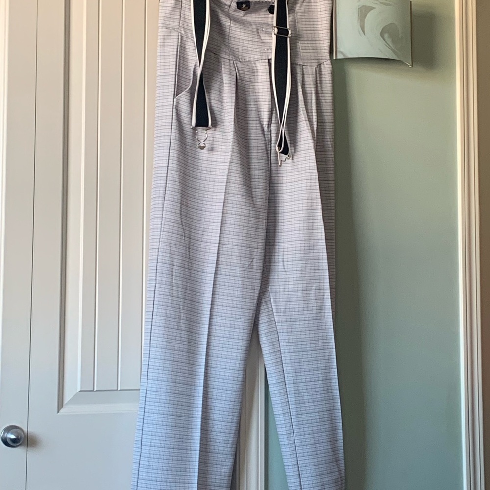 Stylish Gray Trousers with Suspenders
